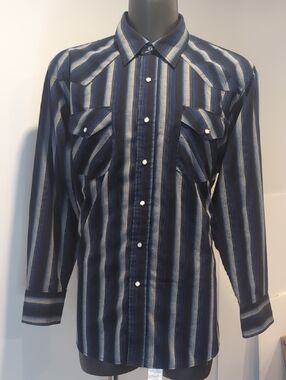 Blue Vertical Striped Western Long-Sleeve Shirt